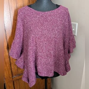 ANTHROPOLOGIE Do Everything In Love Sweater/Poncho Purple w/Ruffle Sleeves, EUC!